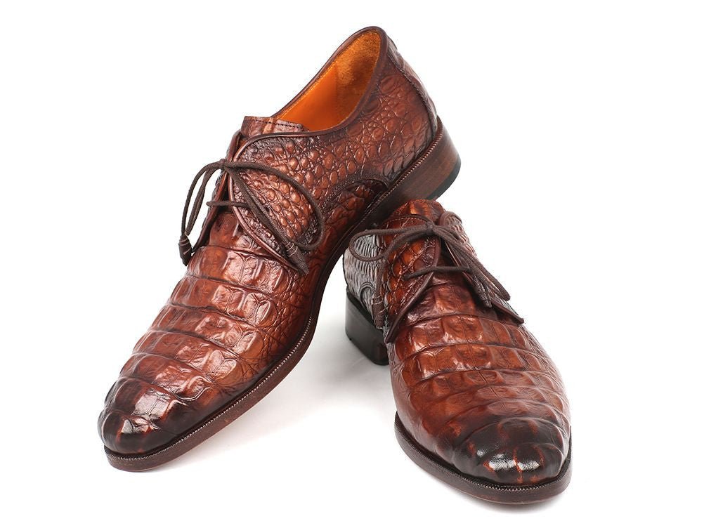 Paul Parkman Men's Croco - Embossed Leather Derby Shoes In Light Brown Shoes by Paul Parkman – Don't Panic Shoes