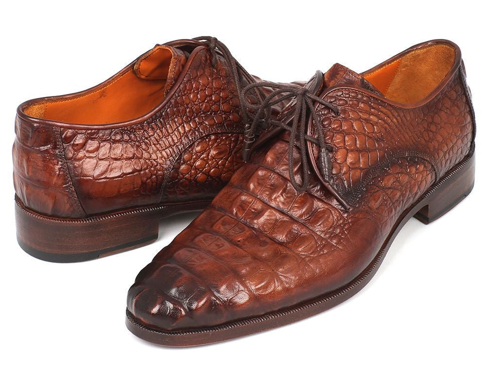 Paul Parkman Men's Croco - Embossed Leather Derby Shoes In Light Brown Shoes by Paul Parkman – Don't Panic Shoes