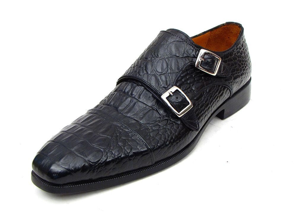 Paul Parkman Men's Croco - Embossed Leather Double Monkstraps In Black Shoes by Paul Parkman – Don't Panic Shoes
