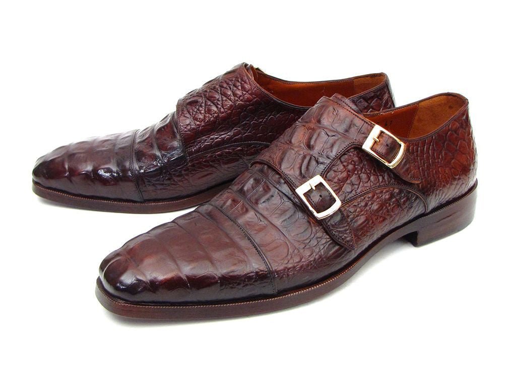 Paul Parkman Men's Croco - Embossed Leather Double Monkstraps In Brown And Bordeaux Shoes by Paul Parkman – Don't Panic Shoes