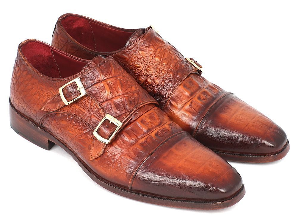 Paul Parkman Men's Croco - Embossed Leather Double Monkstraps In Brown Shoes by Paul Parkman – Don't Panic Shoes