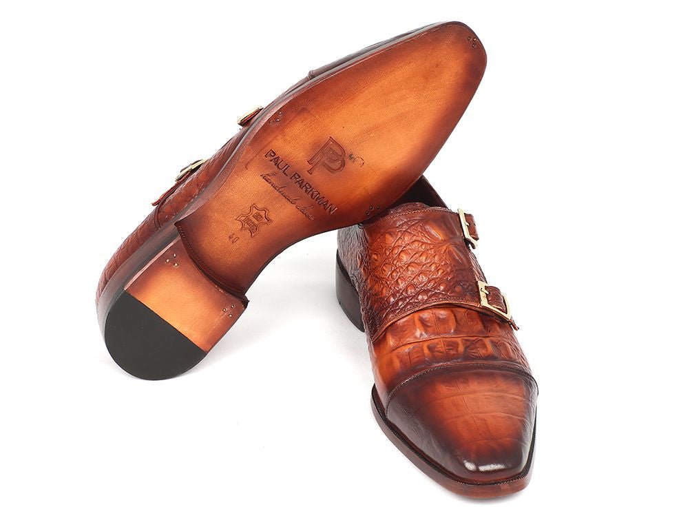 Paul Parkman Men's Croco - Embossed Leather Double Monkstraps In Brown Shoes by Paul Parkman – Don't Panic Shoes