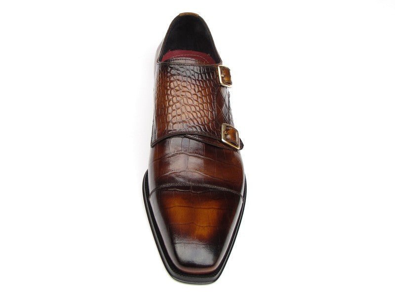 Paul Parkman Men's Croco - Embossed Leather Double Monkstraps In Brown Shoes by Paul Parkman – Don't Panic Shoes