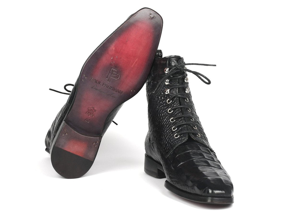 Paul Parkman Men's Croco - Embossed Leather Lace - Up Boots In Black Shoes by Paul Parkman – Don't Panic Shoes