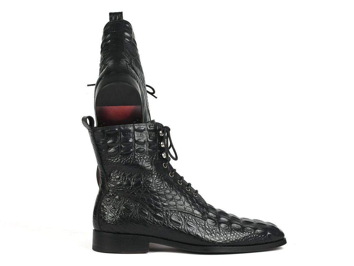 Paul Parkman Men's Croco - Embossed Leather Lace - Up Boots In Black Shoes by Paul Parkman – Don't Panic Shoes