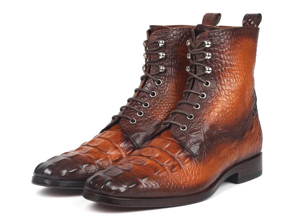Paul Parkman Men's Croco - Embossed Leather Lace - Up Boots In Brown Shoes by Paul Parkman – Don't Panic Shoes