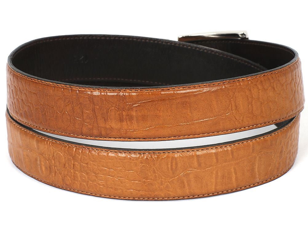 Paul Parkman Men's Crocodile Textured Leather Belt Camel (IdB02 - Cml) Shoes by Paul Parkman – Don't Panic Shoes
