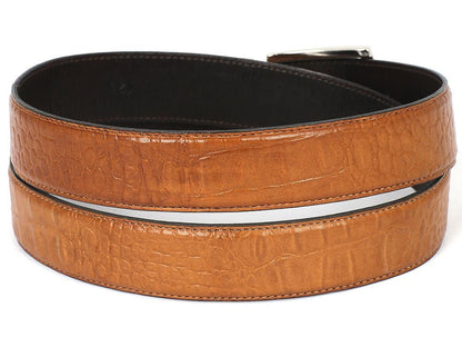 Paul Parkman Men's Crocodile Textured Leather Belt Camel (IdB02 - Cml) Shoes by Paul Parkman – Don't Panic Shoes