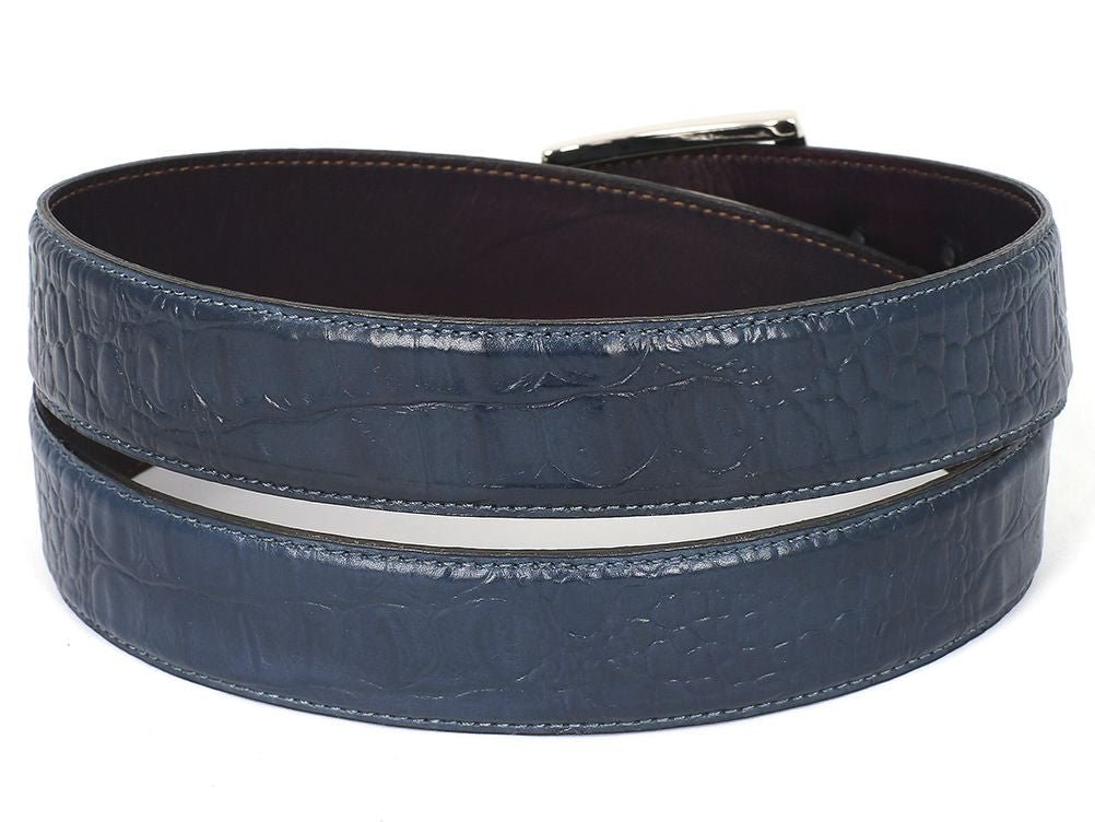 Paul Parkman Men's Crocodile Textured Leather Belt Navy (IdB02 - Nvy) Shoes by Paul Parkman – Don't Panic Shoes