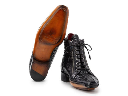 Paul Parkman Men's Custom Made Black Crocodile Textured Leather Zipper Boots 88apt68 by Paul Parkman – Don't Panic Shoes