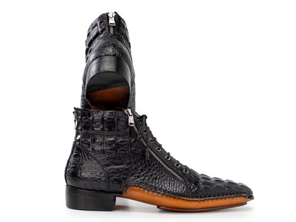 Paul Parkman Men's Custom Made Black Crocodile Textured Leather Zipper Boots 88apt68 by Paul Parkman – Don't Panic Shoes