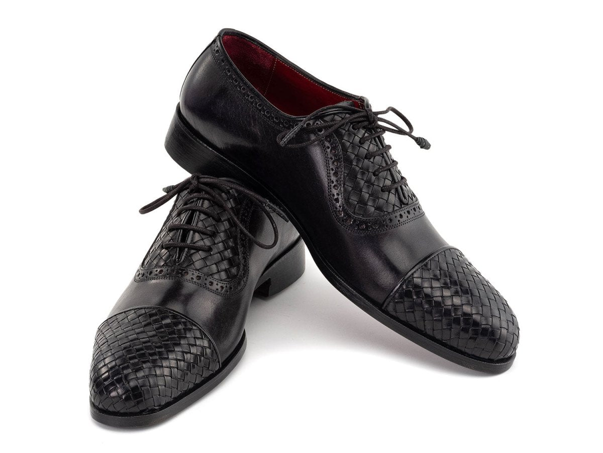 Paul Parkman Men's Custom Made Black Woven Leather Cap Toe Oxford Shoes 49851 - Blk by Paul Parkman – Don't Panic Shoes