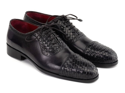 Paul Parkman Men's Custom Made Black Woven Leather Cap Toe Oxford Shoes 49851 - Blk by Paul Parkman – Don't Panic Shoes
