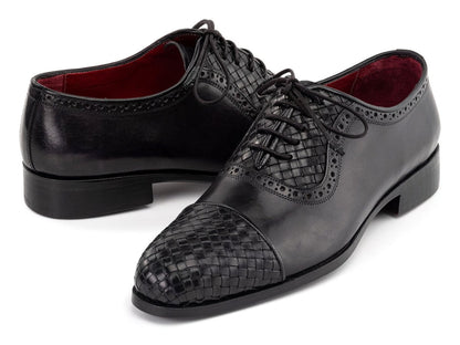 Paul Parkman Men's Custom Made Black Woven Leather Cap Toe Oxford Shoes 49851 - Blk by Paul Parkman – Don't Panic Shoes