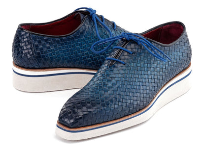 Paul Parkman Men's Custom Made Blue Woven Leather Smart Casual Shoes 182 - Wvn - Blu by Paul Parkman – Don't Panic Shoes