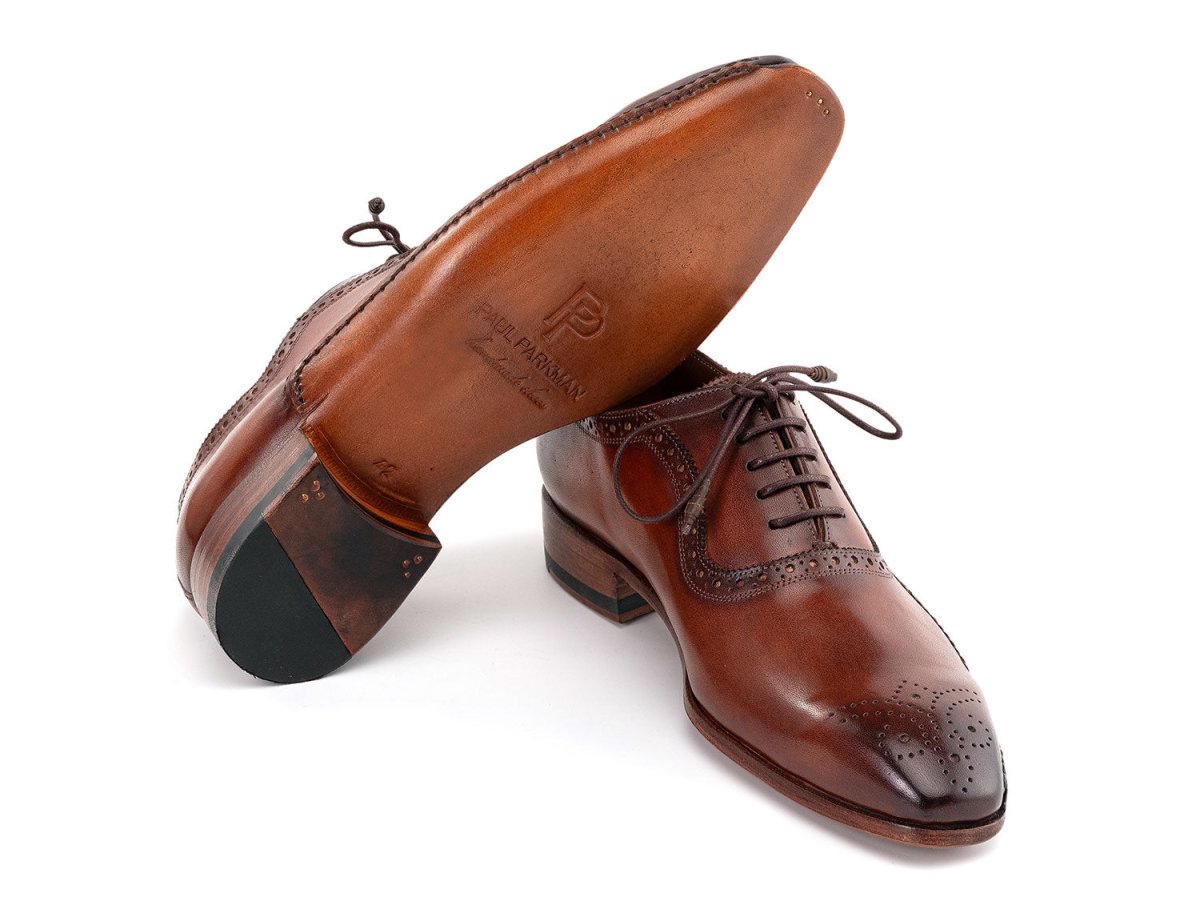 Paul Parkman Men's Custom Made Brown Burnished Leather Handmade Oxfords Opk296a by Paul Parkman – Don't Panic Shoes