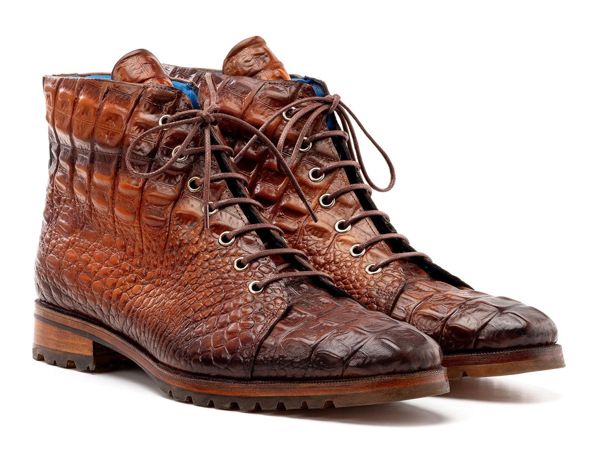 Paul Parkman Men's Custom Made Brown Croco Embossed Leather Boots 12811 - Brw by Paul Parkman – Don't Panic Shoes