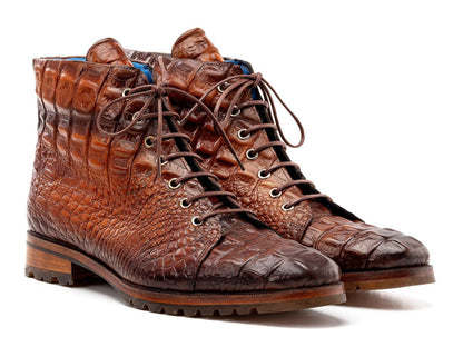 Paul Parkman Men's Custom Made Brown Croco Embossed Leather Boots 12811 - Brw by Paul Parkman – Don't Panic Shoes