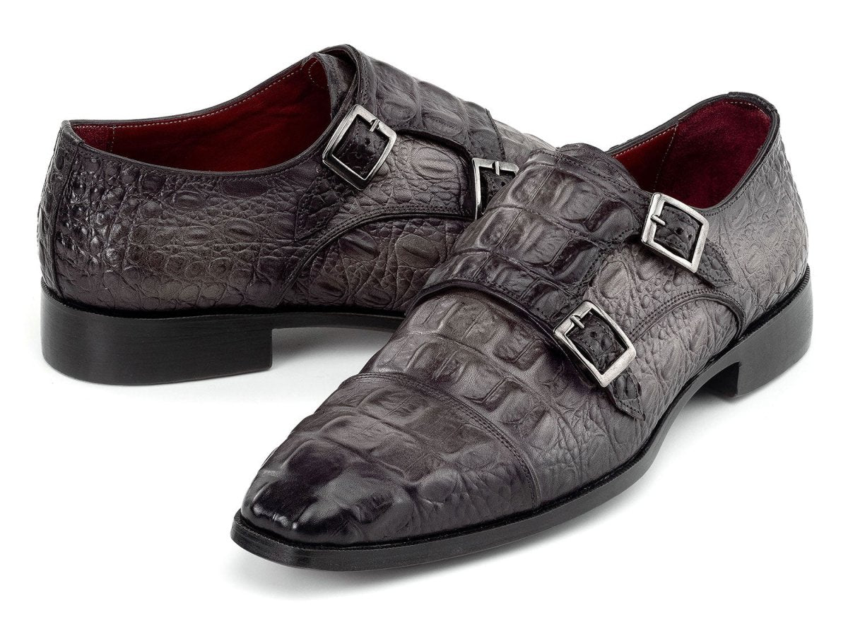 Paul Parkman Men's Custom Made Double Monkstrap Shoes Gray Crocodile Textured Leather 045bf96 by Paul Parkman – Don't Panic Shoes