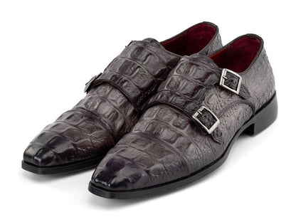 Paul Parkman Men's Custom Made Double Monkstrap Shoes Gray Crocodile Textured Leather 045bf96 by Paul Parkman – Don't Panic Shoes