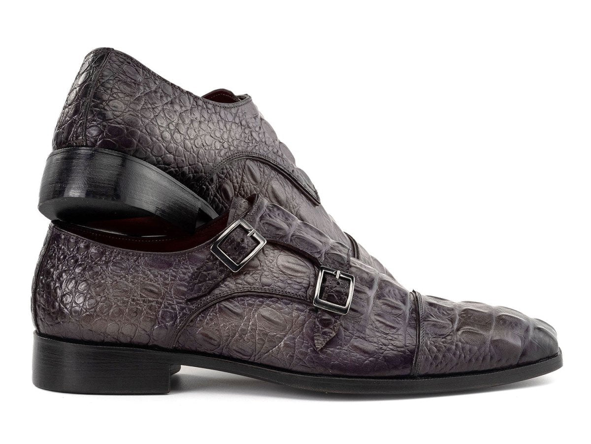 Paul Parkman Men's Custom Made Double Monkstrap Shoes Gray Crocodile Textured Leather 045bf96 by Paul Parkman – Don't Panic Shoes