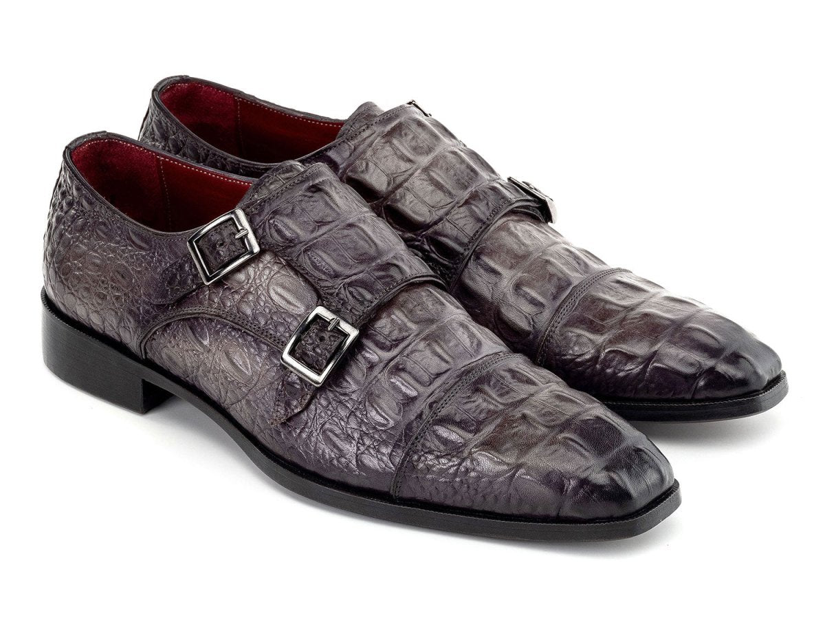 Paul Parkman Men's Custom Made Double Monkstrap Shoes Gray Crocodile Textured Leather 045bf96 by Paul Parkman – Don't Panic Shoes