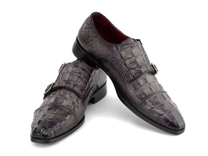 Paul Parkman Men's Custom Made Double Monkstrap Shoes Gray Crocodile Textured Leather 045bf96 by Paul Parkman – Don't Panic Shoes