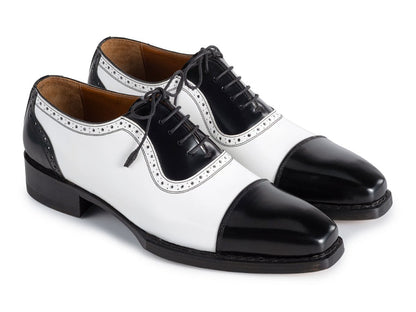 Paul Parkman Men's Custom Made Goodyear Welted Cap Toe Oxfords Black And White 9482 - Bnw by Paul Parkman – Don't Panic Shoes