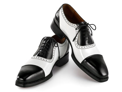 Paul Parkman Men's Custom Made Goodyear Welted Cap Toe Oxfords Black And White 9482 - Bnw by Paul Parkman – Don't Panic Shoes