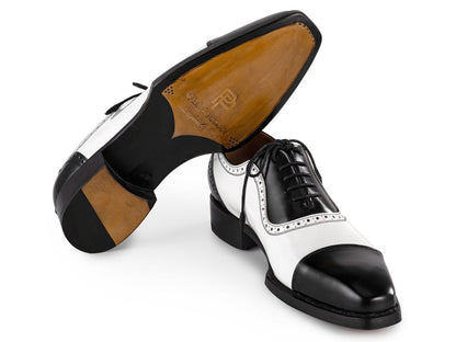 Paul Parkman Men's Custom Made Goodyear Welted Cap Toe Oxfords Black And White 9482 - Bnw by Paul Parkman – Don't Panic Shoes