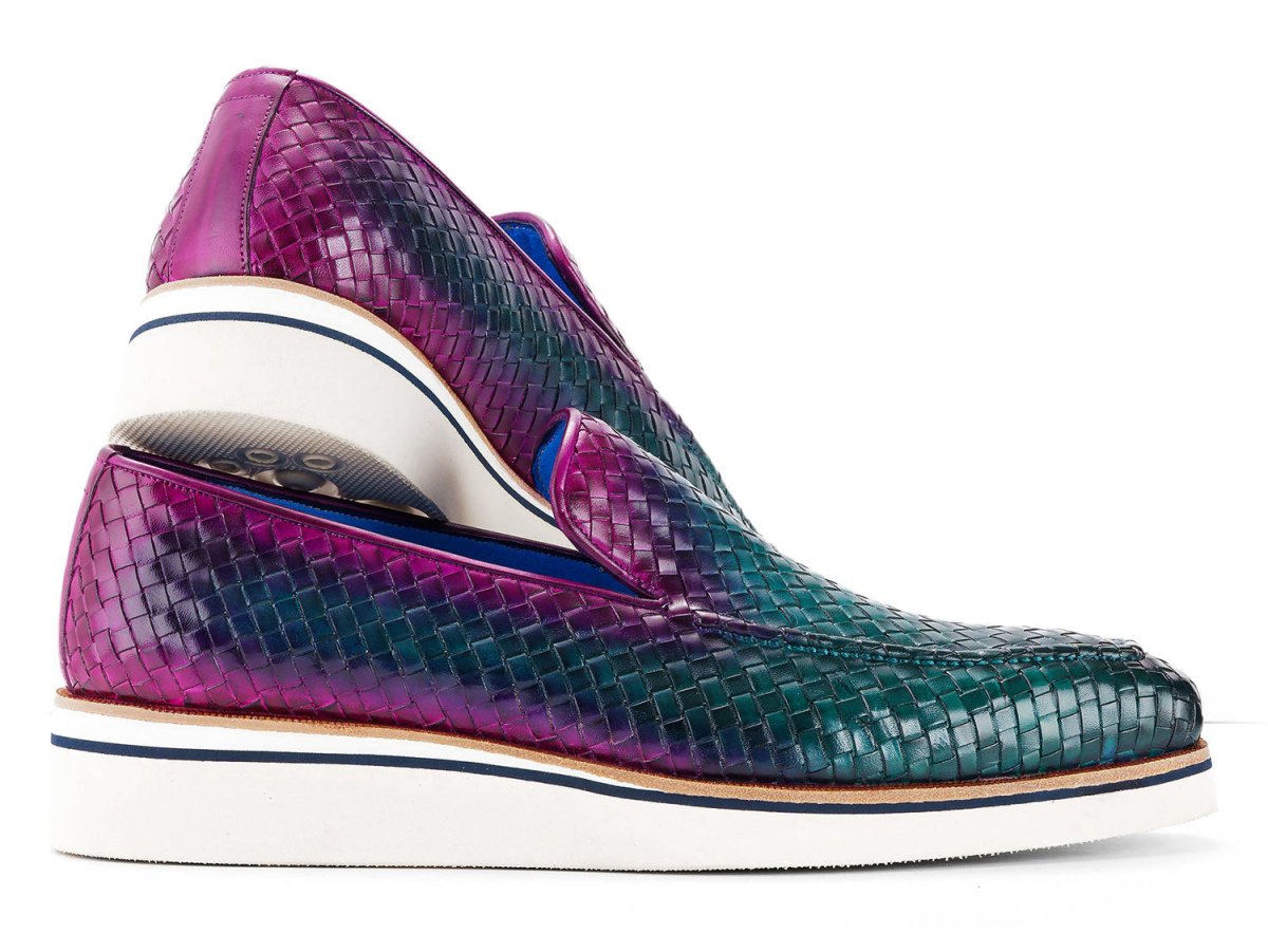 Paul Parkman Men's Custom Made Green And Purple Smart Casual Woven Leather Loafers 186 - Wn - Gpr by Paul Parkman – Don't Panic Shoes