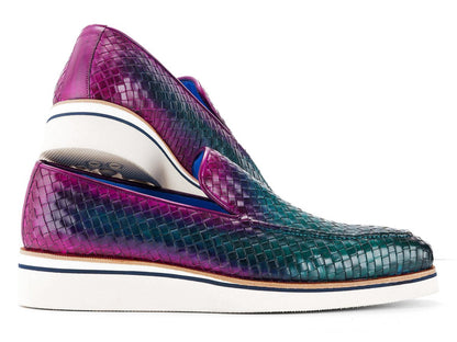 Paul Parkman Men's Custom Made Green And Purple Smart Casual Woven Leather Loafers 186 - Wn - Gpr by Paul Parkman – Don't Panic Shoes