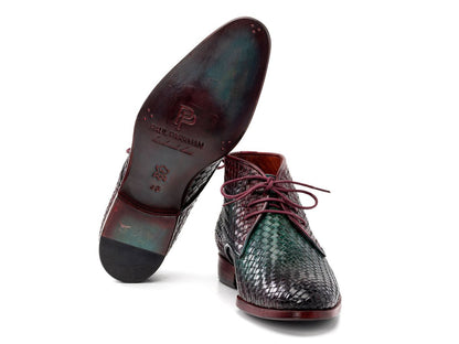 Paul Parkman Men's Custom Made Green And Purple Woven Leather Chukka Boots Ck82wgp by Paul Parkman – Don't Panic Shoes