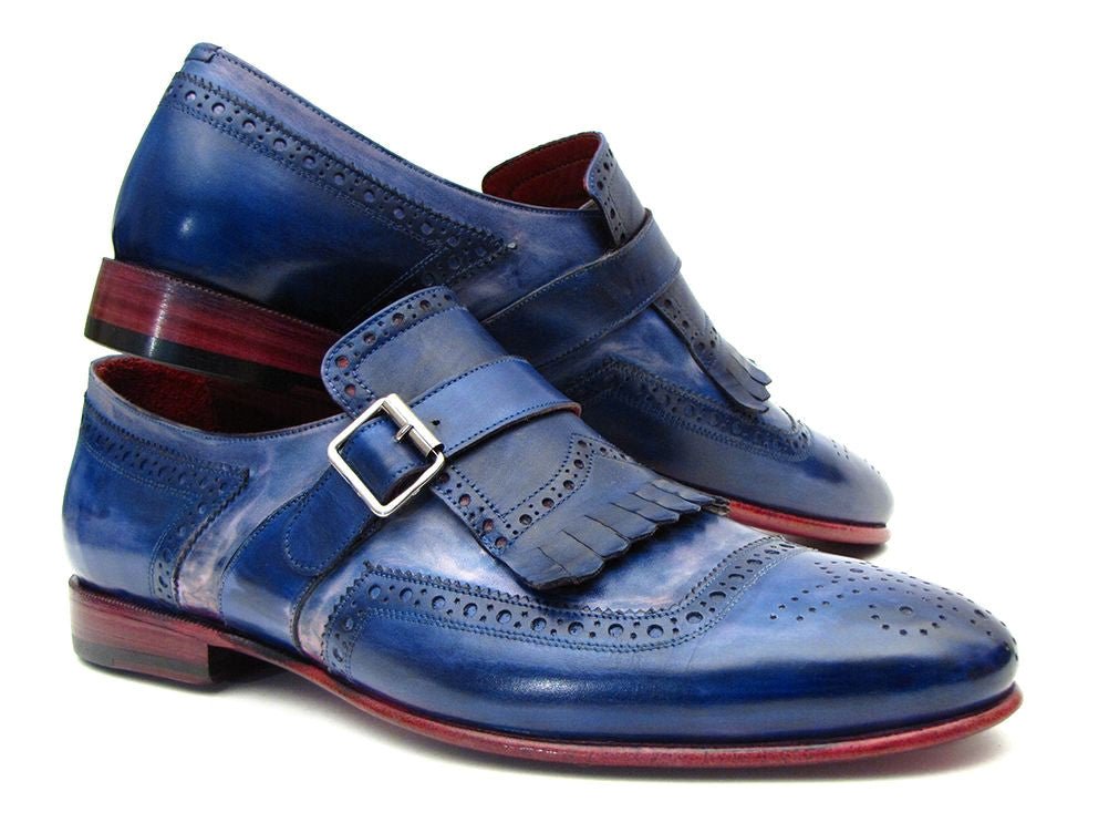 Paul Parkman Men's Custom Made Kiltie Monkstrap Shoes Dual Tone Blue Leather 12bl78 by Paul Parkman – Don't Panic Shoes