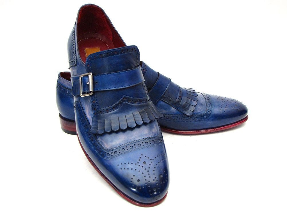 Paul Parkman Men's Custom Made Kiltie Monkstrap Shoes Dual Tone Blue Leather 12bl78 by Paul Parkman – Don't Panic Shoes