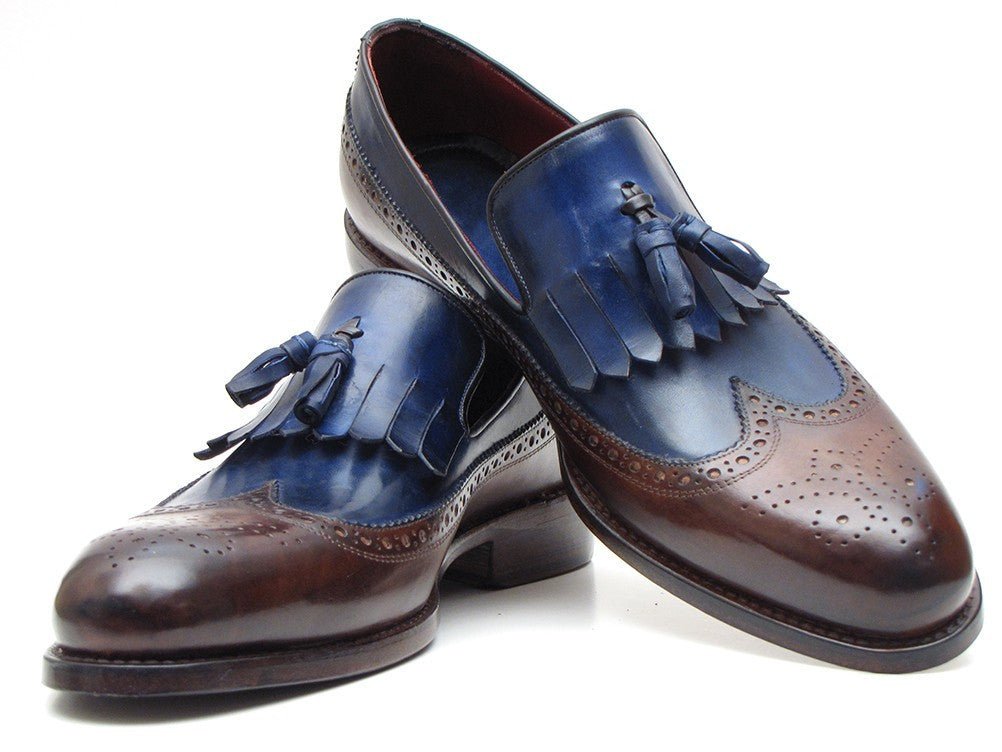 Paul Parkman Men's Custom Made Leather Kiltie Loafers With Tassel In Dark Brown And Navy Shoes by Paul Parkman – Don't Panic Shoes