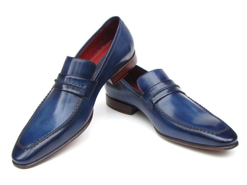 Paul Parkman Men's Custom Made Navy Leather Loafers – Hand - Painted Dress Shoes Shoes by Paul Parkman – Don't Panic Shoes