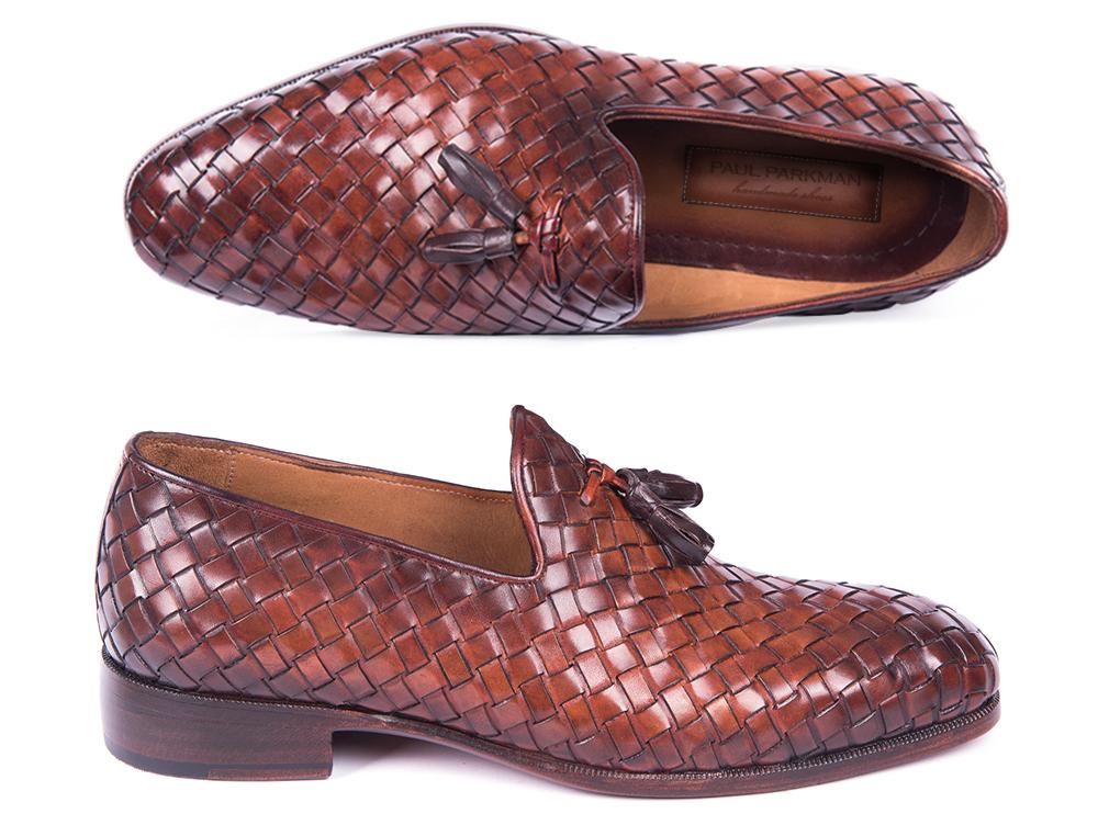 Paul Parkman Men's Custom Made Woven Leather Tassel Brown Loafers Wvn88 - Brw by Paul Parkman – Don't Panic Shoes