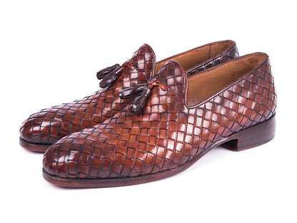 Paul Parkman Men's Custom Made Woven Leather Tassel Brown Loafers Wvn88 - Brw by Paul Parkman – Don't Panic Shoes