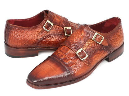 Paul Parkman Men's Double Monkstrap Brown Crocodile Embossed Calfskin (IdPp2280) by Paul Parkman – Don't Panic Shoes