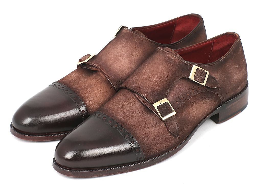 Paul Parkman Men's Double Monkstrap Captoe Dress Shoes - Brown / Beige Suede Upper And Leather Sole (IdFk09) by Paul Parkman – Don't Panic Shoes