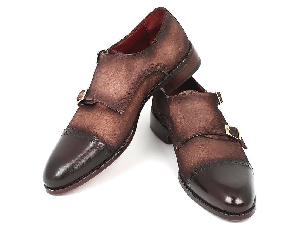 Paul Parkman Men's Double Monkstrap Captoe Dress Shoes - Brown / Beige Suede Upper And Leather Sole (IdFk09) by Paul Parkman – Don't Panic Shoes