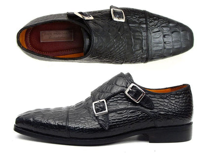 Paul Parkman Men's Double Monkstraps Black Crocodile Embossed Calfskin (Id045bk41) by Paul Parkman – Don't Panic Shoes