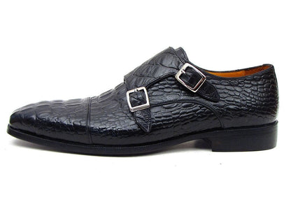 Paul Parkman Men's Double Monkstraps Black Crocodile Embossed Calfskin (Id045bk41) by Paul Parkman – Don't Panic Shoes