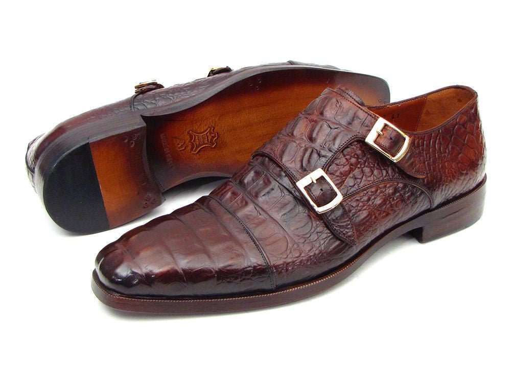 Paul Parkman Men's Double Monkstraps Brown And Bordeaux Crocodile Embossed Calfskin (Id045fg12) by Paul Parkman – Don't Panic Shoes