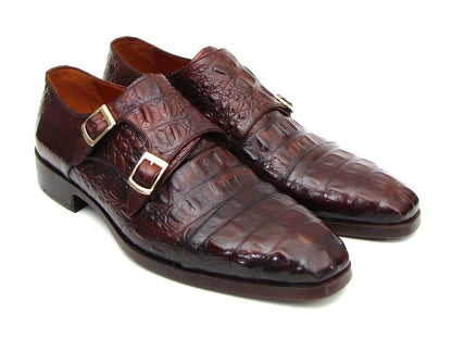 Paul Parkman Men's Double Monkstraps Brown And Bordeaux Crocodile Embossed Calfskin (Id045fg12) by Paul Parkman – Don't Panic Shoes