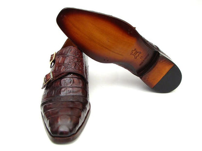Paul Parkman Men's Double Monkstraps Brown And Bordeaux Crocodile Embossed Calfskin (Id045fg12) by Paul Parkman – Don't Panic Shoes