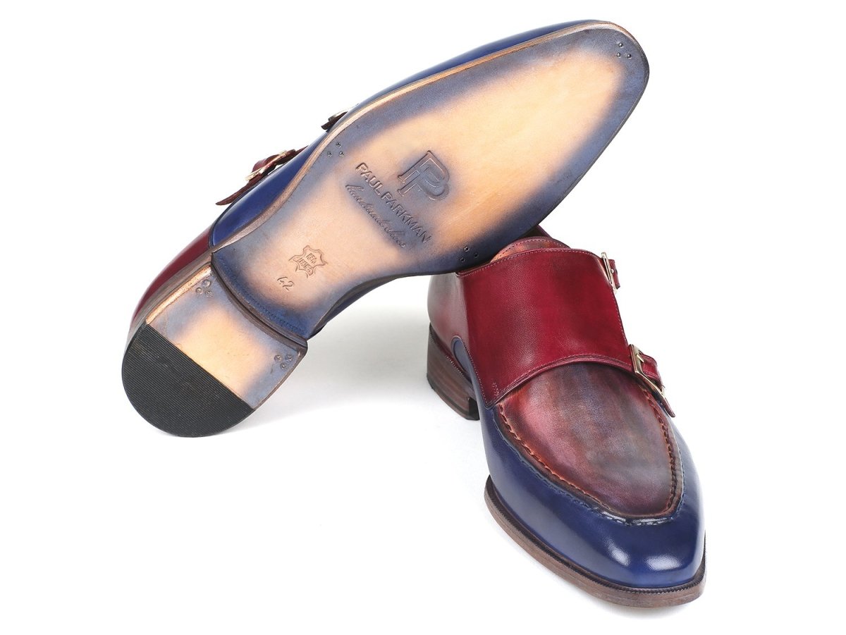 Paul Parkman Men's Double Monkstraps In Blue And Bordeaux Shoes by Paul Parkman – Don't Panic Shoes