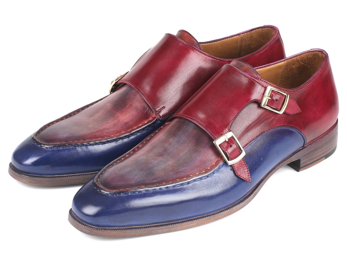 Paul Parkman Men's Double Monkstraps In Blue And Bordeaux Shoes by Paul Parkman – Don't Panic Shoes