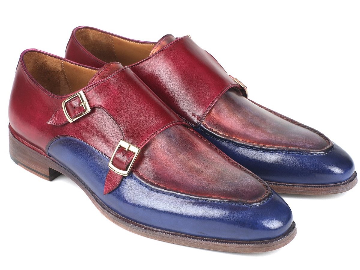Paul Parkman Men's Double Monkstraps In Blue And Bordeaux Shoes by Paul Parkman – Don't Panic Shoes